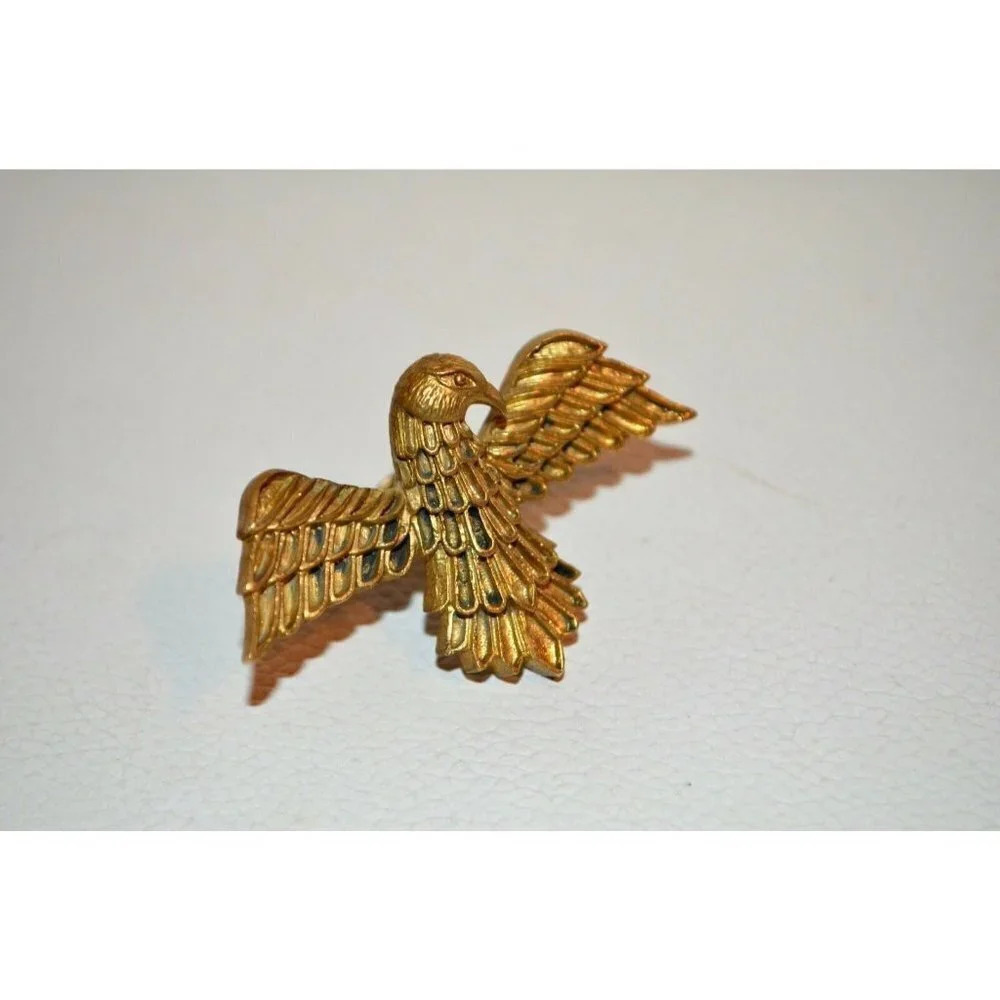 Brass Eagle Hawk Bird Ring Adjustable 2 1/4" Wingspan Large Heavy Solid Metal